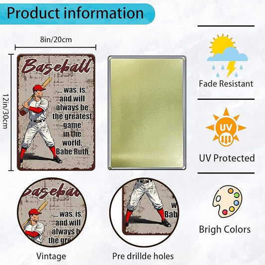 Baseball Metal Signs Was Is and Will Always Be the Greatest Game in the World Tin Sign 8x12 Inch Baseball Boy Room Decor Home Kitchen Garden Bar Pub Bedroom Office