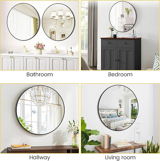 GarveeHome Round Mirror, 20 in Small Aluminum Alloy Circle Frame, High Definition Eco-Friendly Black Round Bathroom Mirror for Over Sink, Wall Mirror for Entryway, Bathroom, Vanity