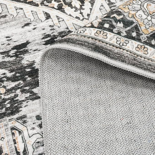 Washable Rugs 10x14 Area Rug: Large Rugs for Living Room - Oriential Distressed Printed Floral Carpet - Non Slip with Rubber Backing Area Rug 10'x14' Black
