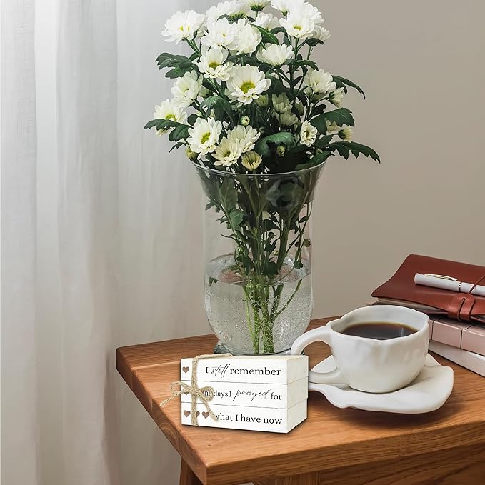 Decorative Books for Home Decor, Wood Book Stack for Table Decor, I Still Remember The Days I Prayed Decoration Books for Living Room Bookshelf Office, Farmhouse Stacked Books Decoration (L84)