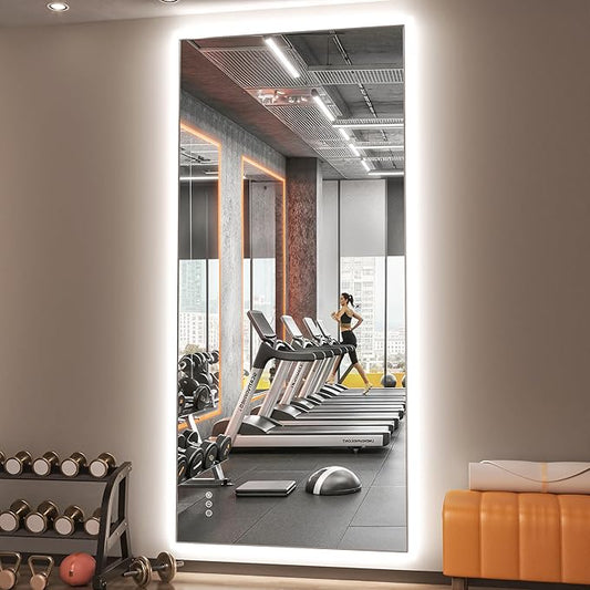 Hasipu 83''x 40'' Home Gym Mirror with Lights Dimmable Anti-Fog Large Full Length Wall Mounted Full Body Mirror for Yoga Dance Fitness Exercise Studio Bedroom Garage, Tempered Glass Workout Mirrors