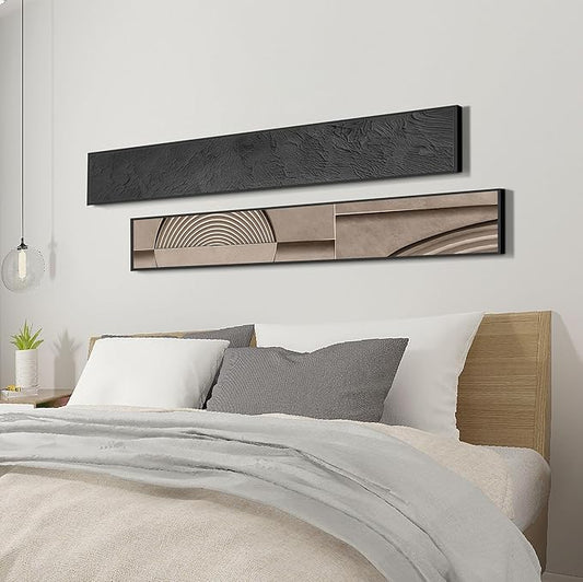 Large Framed Long Narrow Vertical Abstract Wall Art Set of 2, Premium Crystal Porcelain Canvas Prints, Beige Modern Design - Perfect for Entryway, Hallway, Living Room, Bedroom - 63x10 inch