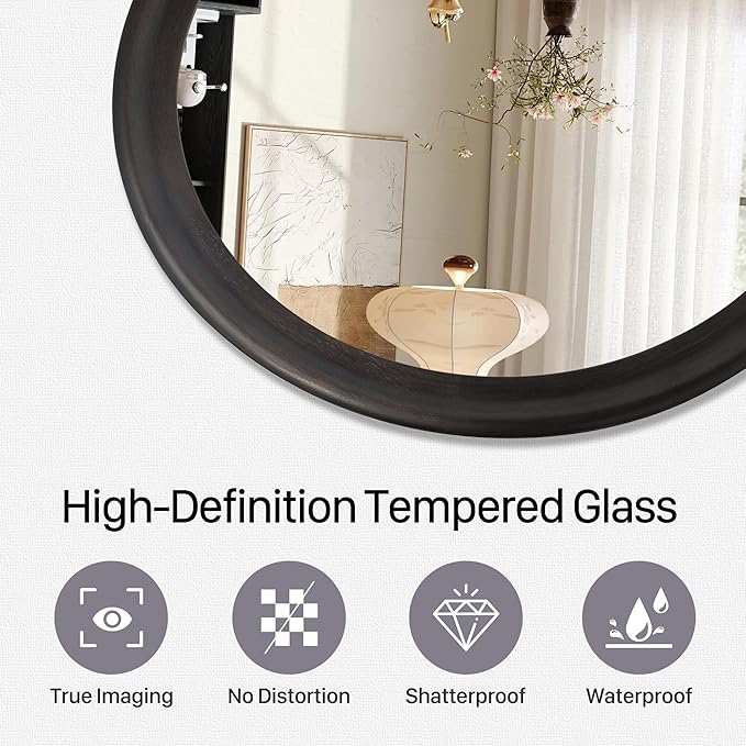 CULER Round Wall Mirrors 36 Inch,Wood Rustic Decorative Transitional Mirror with Walnut Frame for Wall,Farmhouse Mirror for Bathroom Bedroom Living Room or Entryway(Dark Brown)