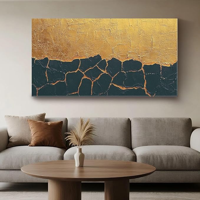 Iallbin Abstract Canvas Wall Art, Large Wall Art for Living Room, for Wall Modern Paintings Wall Decor Living Room (Abstract, Black and Yellow, 48L x 24W)