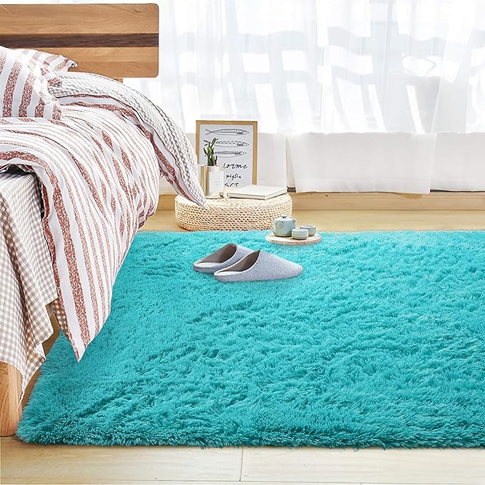 Andecor Soft Fluffy Bedroom Rugs, 5 x 8 Feet Indoor Shaggy Plush Area Rug for Boys Girls Kids Baby College Dorm Living Room Home Decor Floor Carpet, Teal Blue