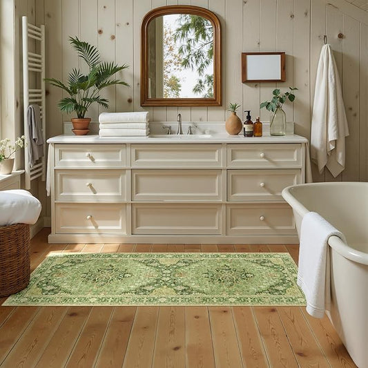RELEANY Area Rugs 2'x5' Runner Rug Non Slip Washable for Kitchen Hallway Bedroom Beside Laundry Room Bathroom Rug, Floor Carpet, Sage Green Yellow