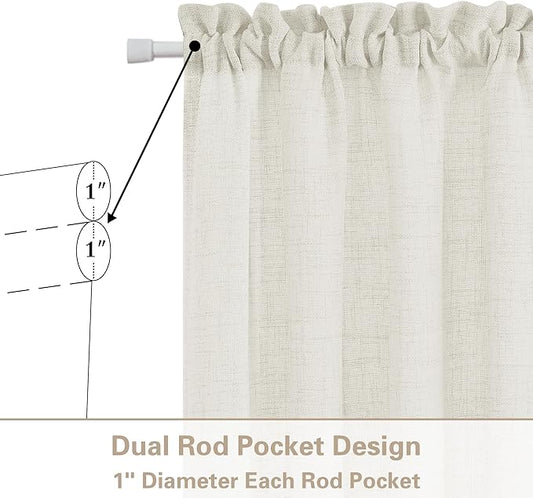 Decorative Door Curtains Light Filtering Drapes Rod Pocket Semi Transparent Natural French Farmhouse 2 Panels Linen Curtains Privacy Added W35 x L72 for Glass Sliding Door