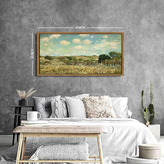 Vintage Forest Framed Wall Art Country Meadow Field Wall Decor Abstract Colorful Floral Landscape Picture Canvas Prints for Bathroom Kitchen Decoration Nature Painting Poster Classical Artwork 30x57.8"