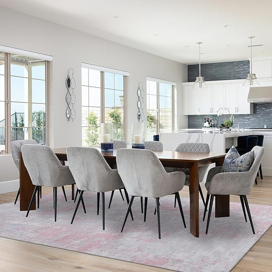 ROYHOME Modern Abstract Area Rug 10x13 Non Slip Non Shedding Rug Low Pile Stain Resistant for Bedroom Living Room,Grey Pink