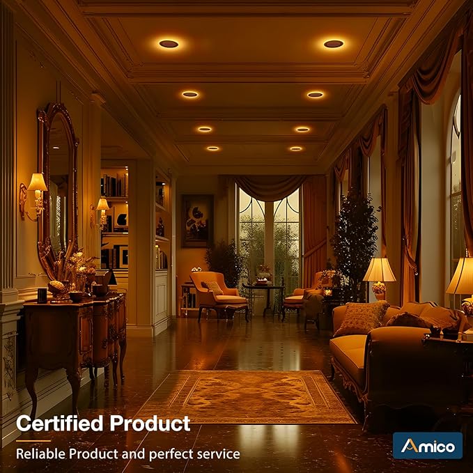 Amico 6 Pack Black 4 Inch 5CCT LED Recessed Ceiling Light with Night Light, 2700K/3000K/3500K/4000K/5000K Selectable Ultra-Thin Lighting, 10W=90W, 700LM, Dimmable Canless Wafer Downlight - ETL&FCC