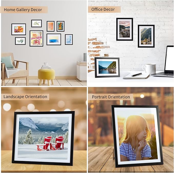 Giftgarden 8x10 Picture Frame with Mat Set of 10, 9x11 Frames Matted to 8” by 10” Photo or 9” x 11” Print without Mat, Multi Gallery Frames for Wall or Tabletop Display