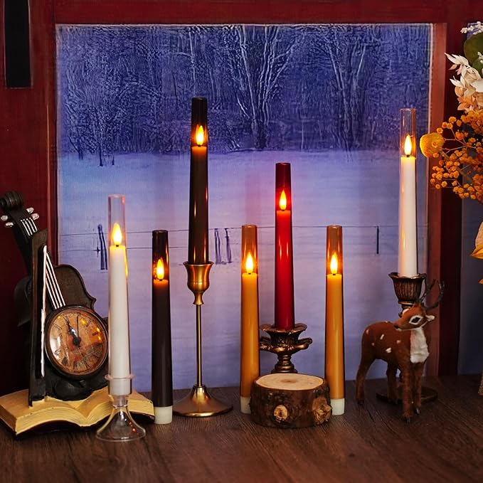 Sasigeiaa Flameless Taper Candles,with Remote and Timer Flickering Flameless Candles,6 Pack Led Candles,with Base Battery Operated Candles, Taper Candles for Home, Wedding, Party (Grey)