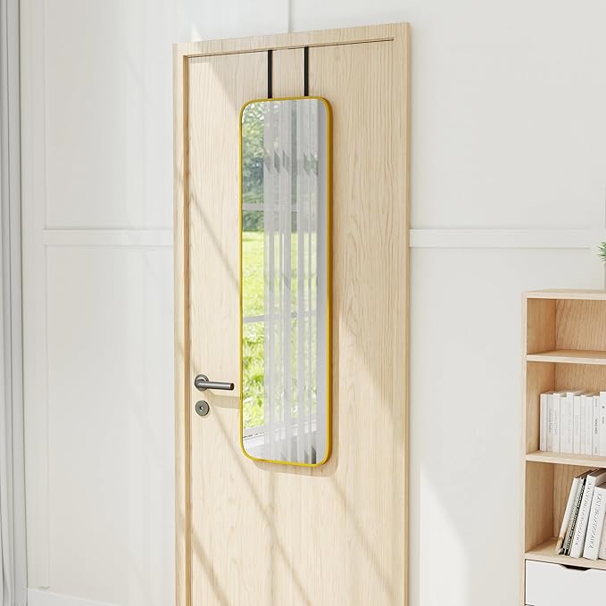 NARCISSUS 47x14 Mirror Door Hanging Full Length,Over Door or Wall Mounted Aluminum Alloy Frame Tempered Glass Rectangle Full Body Mirrors for Bedroom Dressing Living Room Bathroom 47 inch Gold