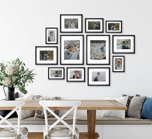 12 Pack Shadow Box Style Gallery Wall Frame Set – Deep Photo Frame Set with Mat for 8x10, 5x7 and 4x6 - Multiple Sizes Picture Frame Set for Wall Collage – Assorted Picture Frames for Wall (Black)