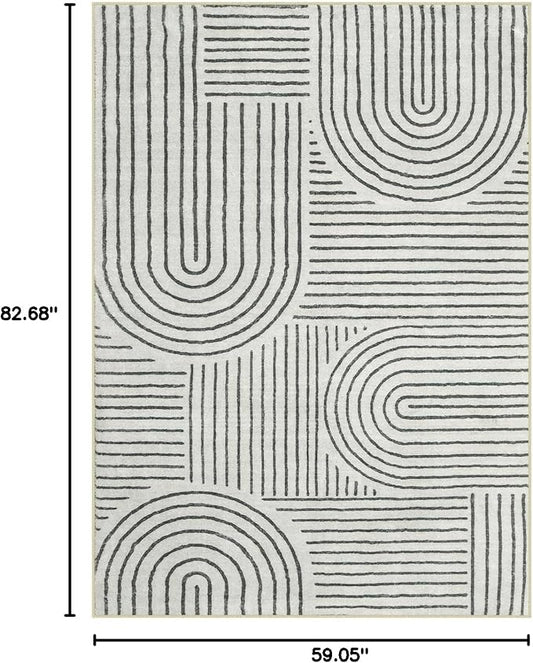 Lahome Abstract Washable Area Rug, 5x7 Rug for Bedroom Non-Slip Soft Living Room Rug, Ultra-Thin Modern Black and White Rug Throw Large Carpet for Dining Room Darrell(5'x7',Black)