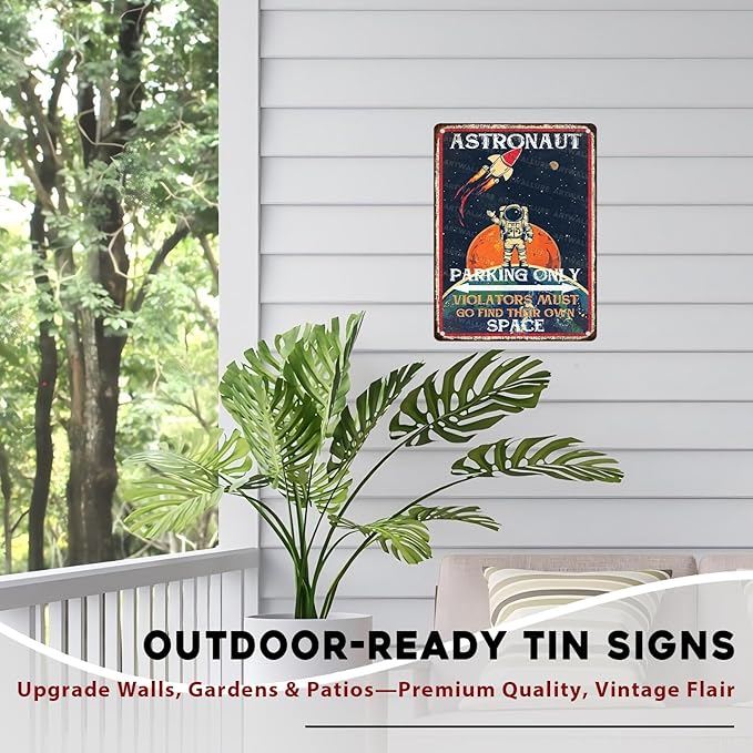 Astronaut Parking Only Metal Sign Playroom Vintage Decor Sign for Planet Decoration 12x16inch