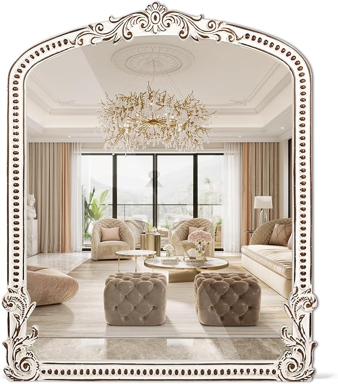 HOITUZYUS Baroque Arched Wall Mirror: 35x30 Inch Rustic Farmhouse Mirror - Ornate Decorative Mirrors for Fireplace, Living Room, Bedroom, Entryway, Bathroom