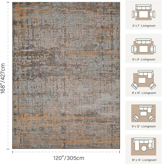 Rugxara 10x14 Extra Large Washable Area Rug, Soft Abstract Vintage Rug for Living Room, Bedroom, Office, Farmhouse, Low Pile Imitation Wool Non Slip Carpet Ideal for High-Traffic Areas, Taupe