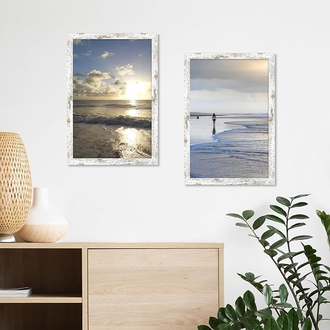 iRahmen 12x18 Picture Frame Set of 2 with Plexiglass, Distressed White Wood Poster Frame for Photo Gallery Wall Mounting Horizontal and Vertical