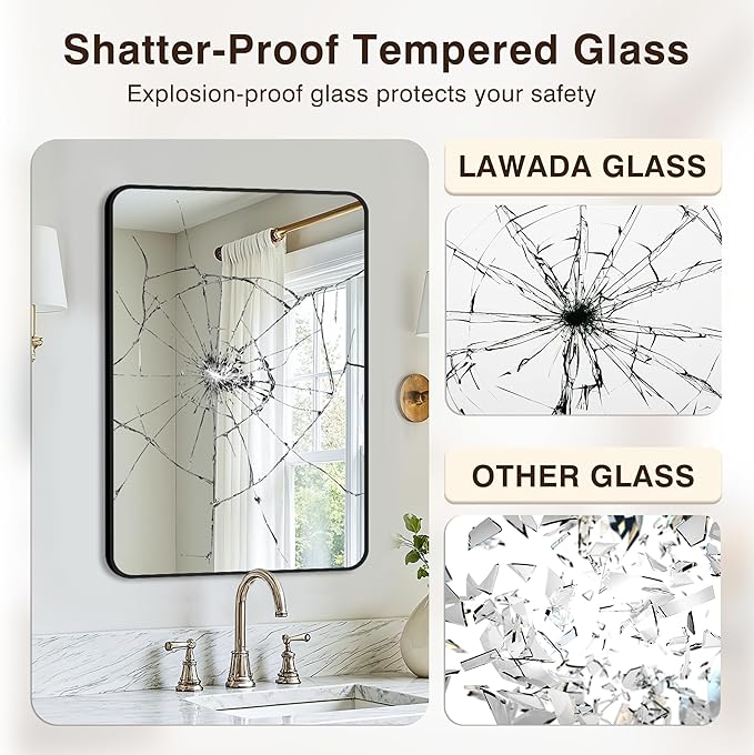 Bathroom Vanity Mirror for Wall, 30"x20" Wall Mounted Bathroom Mirror for Over Sink with Sturdy Aluminum Frame, Vertical or Horizontal, Living Room, Bedroom, Entryway(Black)