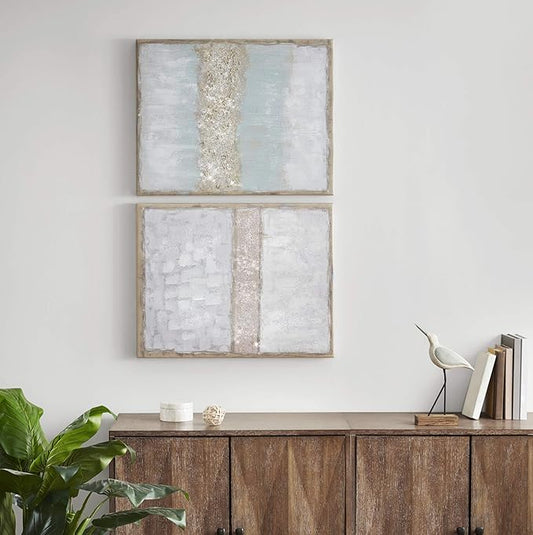 Madison Park Wall Art Living Room Décor - Abstract Glitter Embelished Canvas Home Accent Modern Dining Bathroom Decoration, Ready to Hang Painting for Bedroom, 22" x 28", Radiant Flatland 2 Piece