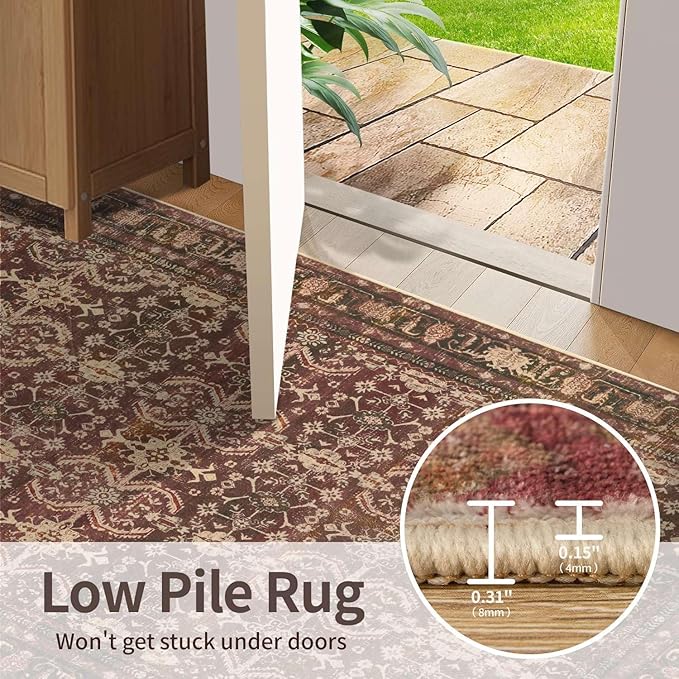 Rugxara 6x9 Area Rugs for Living Room Bedroom, Large Washable Christmas Rug, Vintage Oriental Boho Rug, Non Slip & Low Pile Faux Wool Thin Carpet for Indoor Dining Room, Classroom Dorm and Kids Room