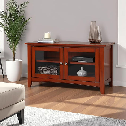 Shaker Cottage 36-Inch TV Stand Cabinet โ Glass Door Media Console with Adjustable Shelves, Beadboard Accent, and Storage Organizer for Living Room, Bedroom, or Office by Alaterre Furniture (Cherry)