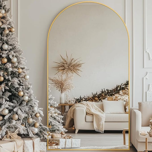 Antok 91" x46β Arched Full Length Floor Mirror, Gold Aluminum Frame, Free Standing/Wall Mount/Leaning for Bedroom, Living Room, Dressing Room
