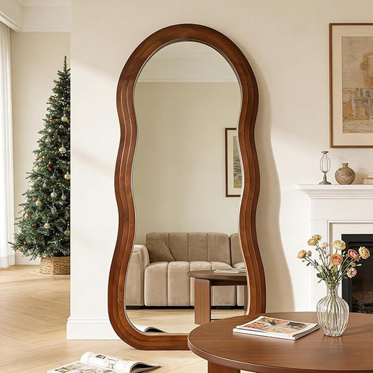 Wavy Full Length Mirror, 67"x31.5" Large Irregular Aesthetic Mirrors with Triple Layer Solid Wood Frame, Premium Organic Floor Mirror for Living Room Entryway Hallway, Leaning/Hanging