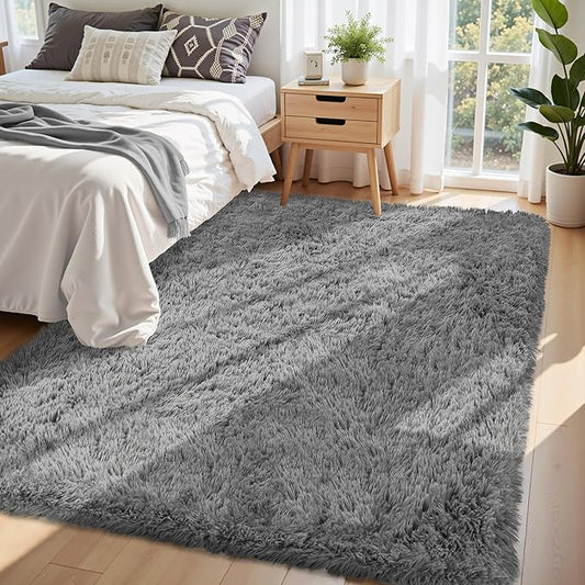 5x8 Area Rug for Living Room:Ultra Soft Fluffy Shag Light Grey Rugs,Large Fuzzy Plush Indoor Non Slip Carpet Washable Rug for Bedroom Kids Nursery Office Dorm Modern Decor(Light Grey 5'x8')