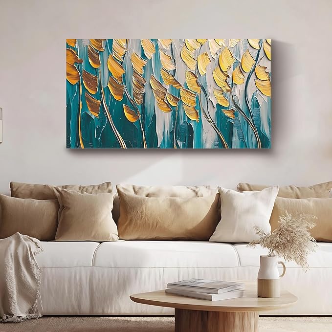 Iallbin Abstract Canvas Wall Art, Large Wall Art for Living Room, for Wall Modern Paintings Wall Decor Living Room (Abstract, Yellow and Blue, 58L x 29W)