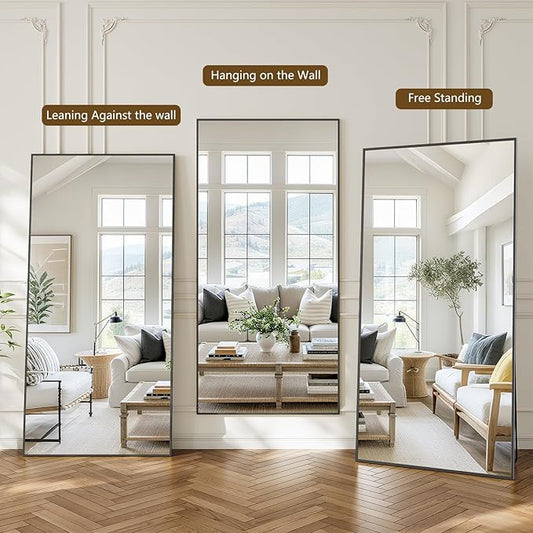 Koonmi 78"x35" Floor Mirror Full Length, Bedroom Floor Body Mirror with Stand, Large Black Mirror, Leaning, Standing or Hanging Horizontally/Vertically