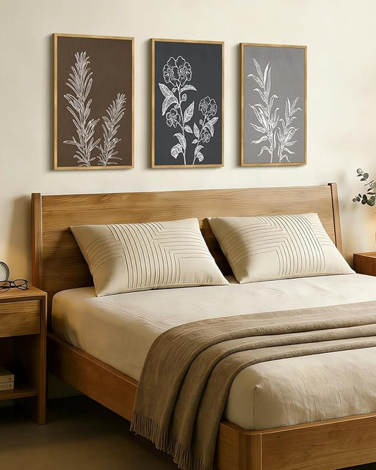 Drsoum Botanical Boho Vintage Flower Wall Art Framed Retro Floral Prints Wildflower Neutral Rustic Bohemain Artwork Kitchen Living Room Ready to Hang 16x24in Natural Framed