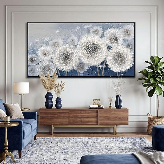 Pogusmavi Dandelion Wall Art Modern Wall Decor Botanical Framed Artwork for Walls Office Artwork Pictures for Bedroom Canvas Painting for Living Room 30x60 Black Framed