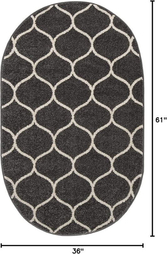 Unique Loom Trellis Frieze Collection Area Rug - Rounded (3' x 5' Oval, Dark Gray/ Ivory)