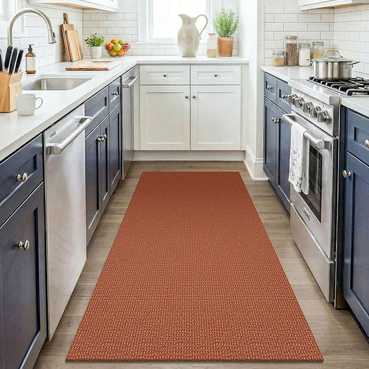 KOZYFLY Washable 3x4 Woven Entry Area Rug, Braided Throw Rugs for Entryway, Non Slip Door Mat Indoor Outdoor Entrance, Front Porch Foyer Carpet for Kitchen, mudroom, Bathroom, Burnt Orange/Tan