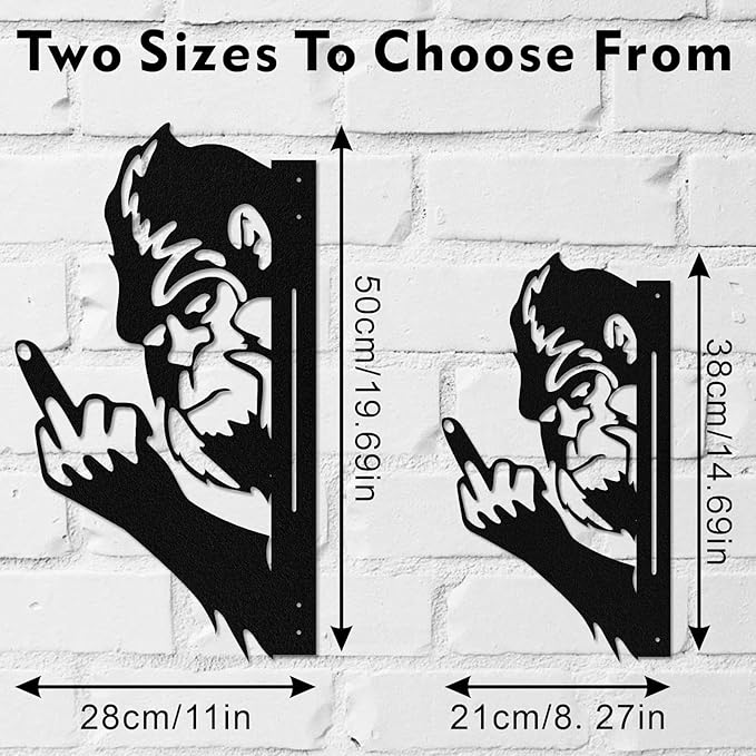 Funny Gorilla Wall Art - Rustproof Metal Sculpture for Outdoor Garden & Patio Decor, Wilderness Theme Novelty Gift (Number 50)