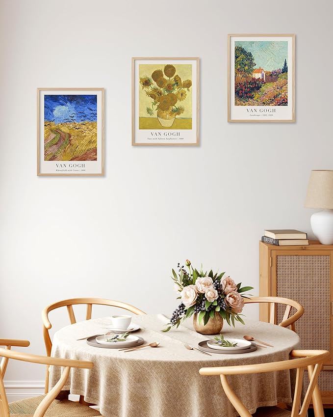 HesenDot Unframed Vincent Van Gogh Wall Art Prints Set of 3, 12x16in Classic Post-Impressionist Posters, Wheatfield and Sunflowers Canvas Print, Vintage Oil Painting Home Decor for Bedroom Living Room