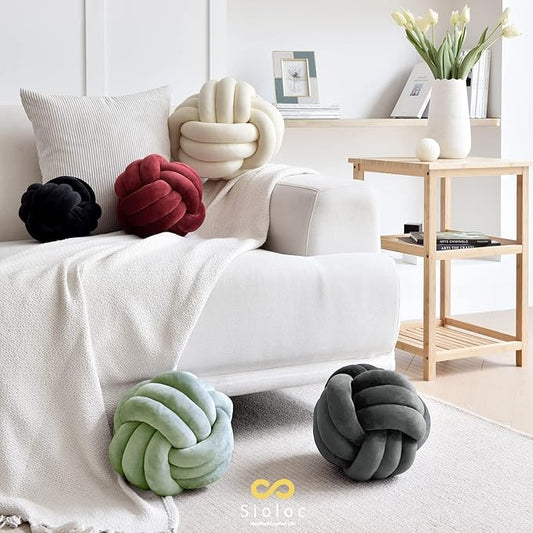 Sioloc Soft Knot Ball Pillows,Round Throw Pillow Cushion Home Decoration Plush Pillow,Throw Knotted Pillow Handmade Round Plush Pillow(10.6inches,Green)
