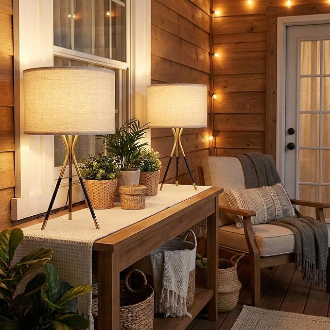 20.8" Modern Tripod Table Lamps Set of 2 Black and Gold Metal Table Lamps for Living Room Bedroom Nightstand End Table Decorative Lamps(Bulbs Included)