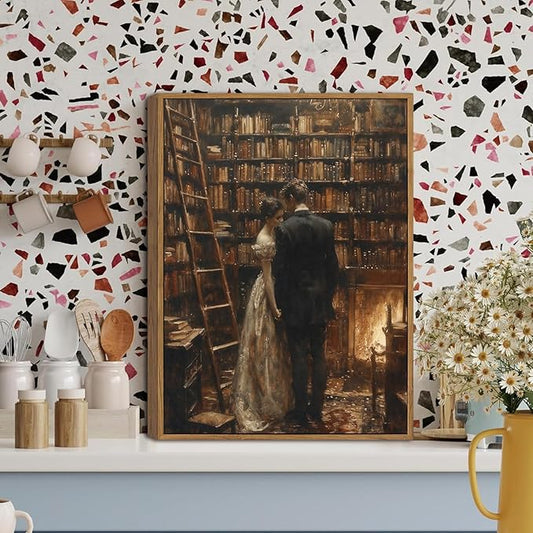 WALLZK Vintage Framed Wall Art Library Wall Decor Moody Dark Academia Canvas Prints Victoria Antique Literary Romantic Pictures Artwork for Walls Living Room Study Bedroom 8"x10"
