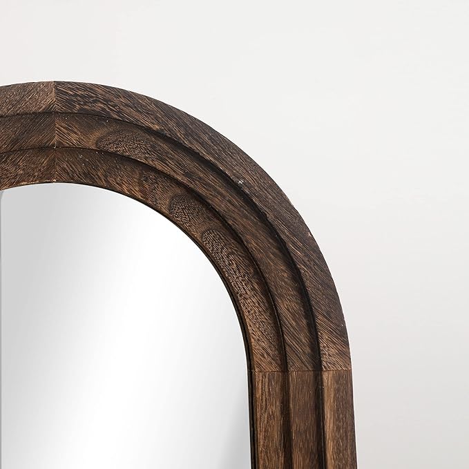 NeuType Arched Full Length Mirror, 65x22in Rustic Wood Frame Full Body Dressing Mirror, Wall-Mounted or Leaning Against Wall Standing Mirror, Farmhouse Decor for Bedroom Living Room, Charcoal Grilled