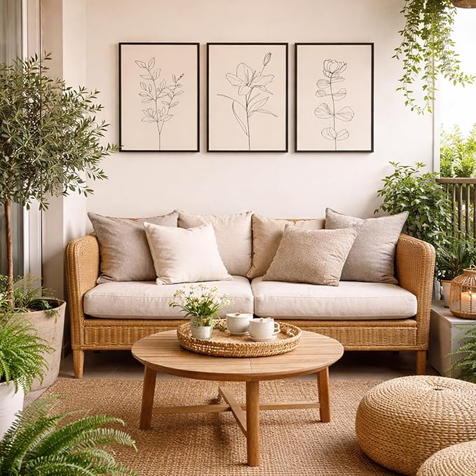 CHTEXA Minimalist Botanical Wall Art Set Of 3 Framed Canvas Prints Neutral Beige Plant Line Art Decor For Living Room Bedroom Bathroom Office 16x24 Inch