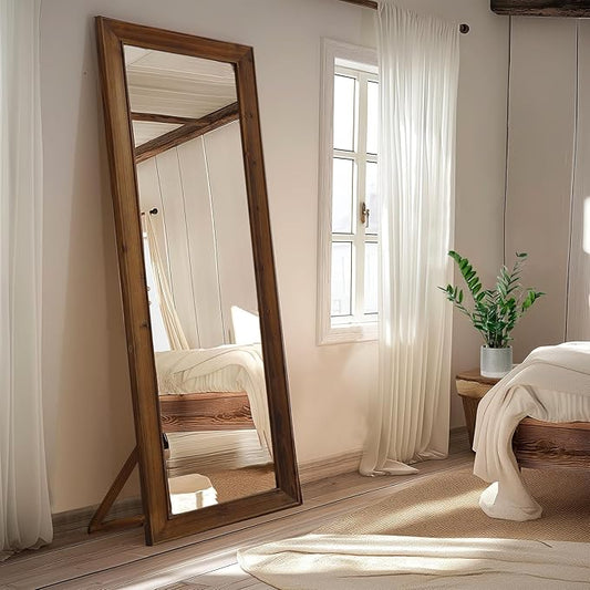 MELOMOIR Rustic Farmhouse Full Length Mirror, 64"x21" Wood Frame Floor Mirror, Free Standing Leaning Hanging Mirror, Long Mirror for Bedroom Living Room Cloakroom