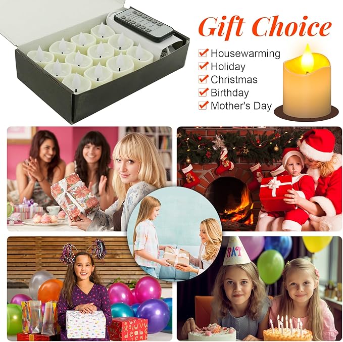 PChero Rechargeable Flameless Tea Lights Candles with Remote Timer, 12 PCS Flickering Electric Fake LED Votive Candles with 2 USB Charging Cables for Wedding Christmas Fall Home Decor