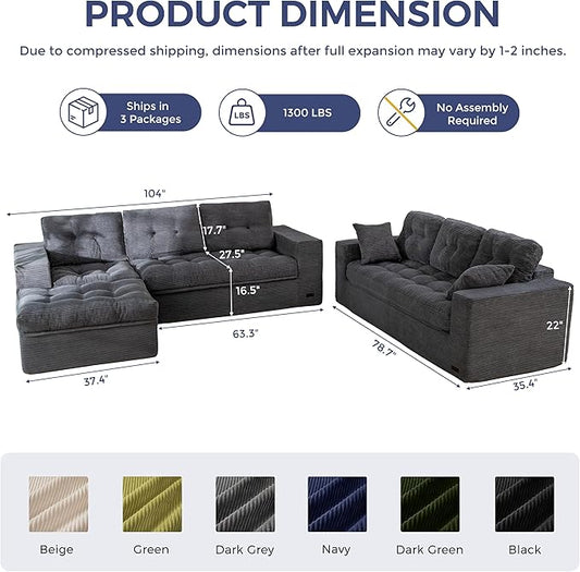 MAXYOYO Modular Sectional Sofa with Ottoman and Loveseat, Cloud Boneless Couch with Layered Cushion, Flexible Module Combination Sofa for Living Room, No Assembly Required,Dark Grey