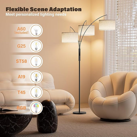 SIBRILLE 27W Floor Lamps for Living Room - Super Bright Dimmable Tree Floor Lamp, Modern Standing Lamp with Remote & Touch Control, 3 Lights Tall Lamp for Living Room Corner, Bedroom, Office