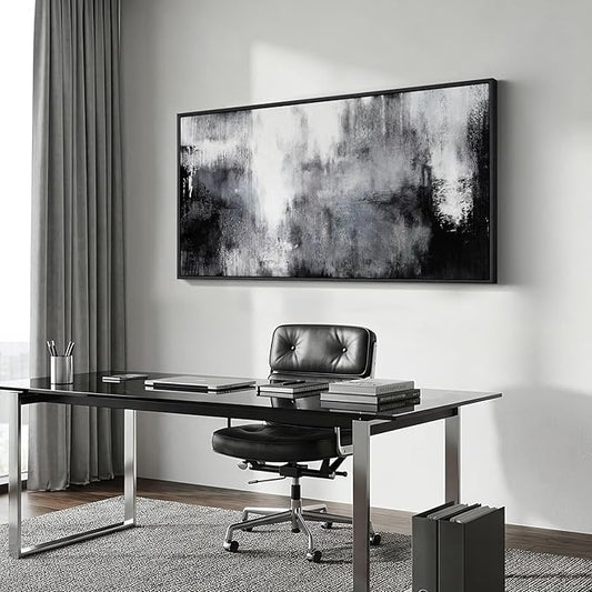 Large Framed Black and White Abstract Wall Art for Living Room, Grey Horizontal Canvas Prints Paintings Artwork for Walls, Neutral Modern Minimalist Pictures Wall Decor for Bedroom Office 30x60
