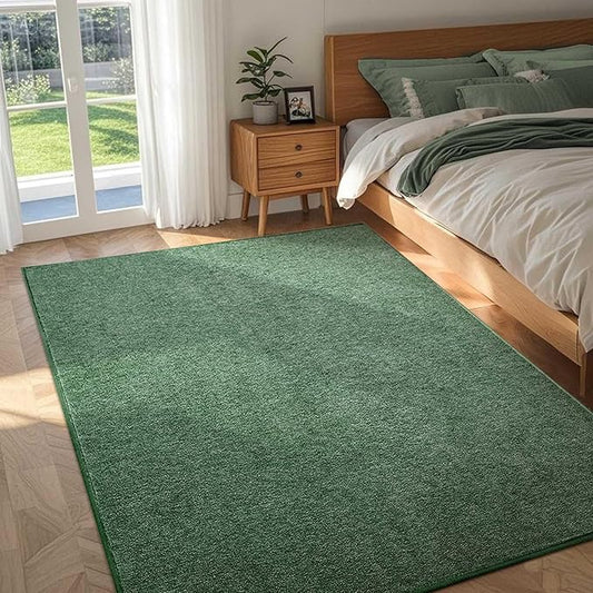 FinRèc 4x6 Washable Area Rugs for Bedroom Living Room, Low Pile Thin Rug Solid Color, Non-Slip Carpet Indoor for Home Decor (Green/White)