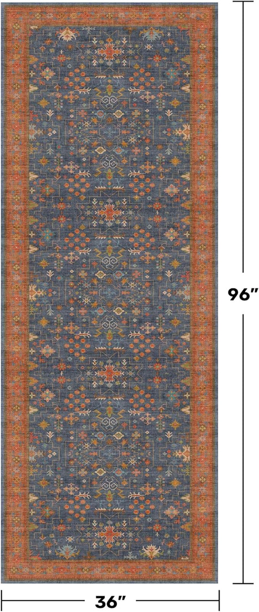 Hazo Haus Washable 3x8 Long Runner for Wide Kitchen Floor - Navy Blue 8ft Hallway Runner Rug, Pet Friendly Waterproof Non Slip with Rubber Backing, Stain Resistant Area Rug